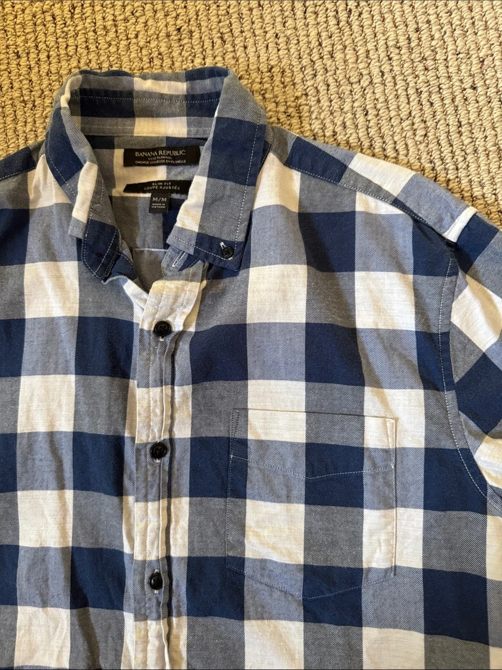 Banana Republic Navy and White Check Button-Down Shirt - Casual Plaid